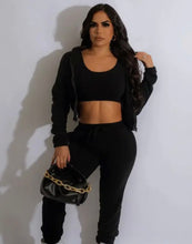 Load image into Gallery viewer, FLEECE 3 PC ZIP UP SWEATSUIT : Black - Real Black N Beyond