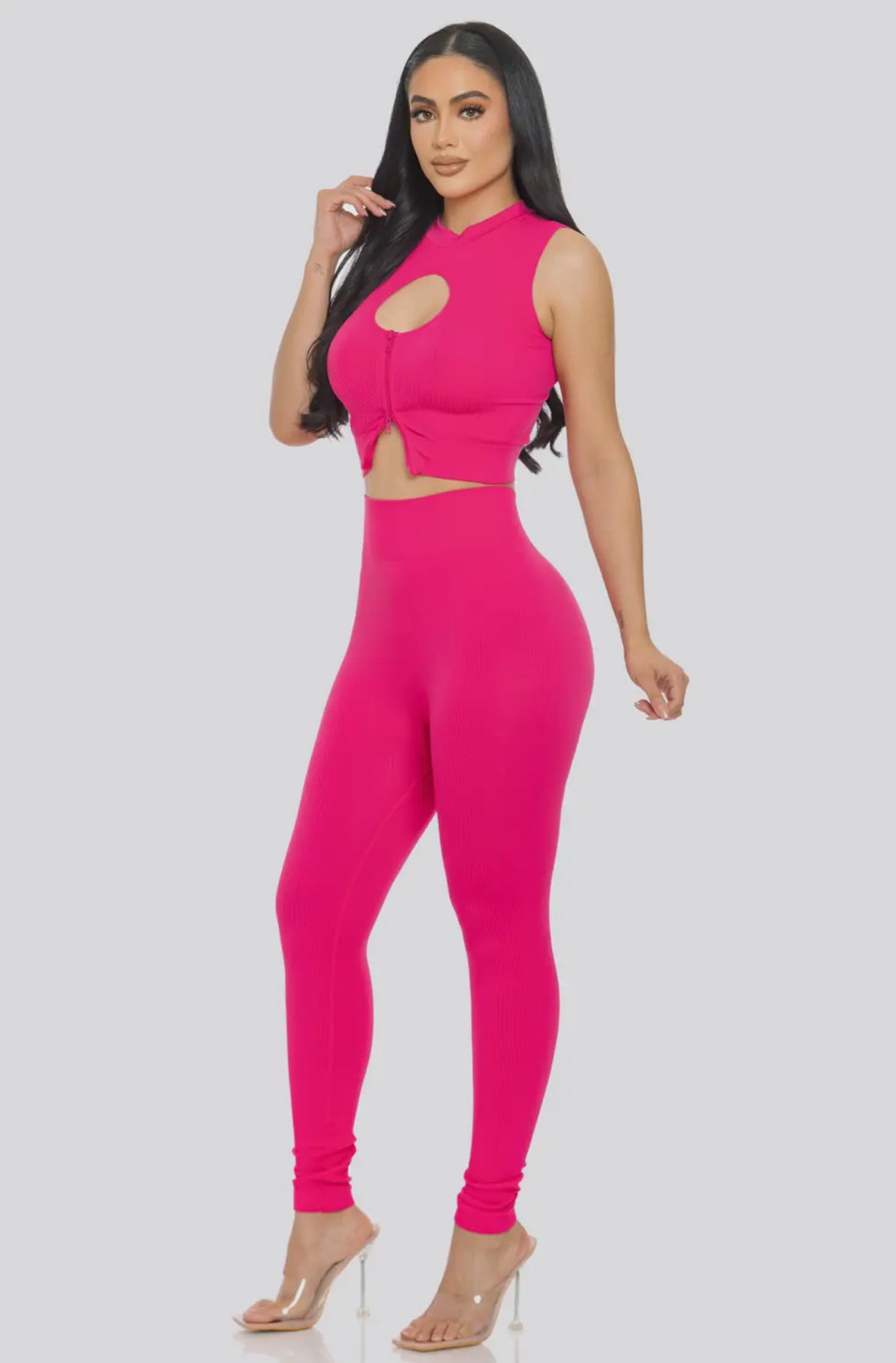 Keyhole Zip Legging Set Fuschia