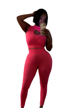 Load image into Gallery viewer, Keyhole Zip Legging Set Fuschia
