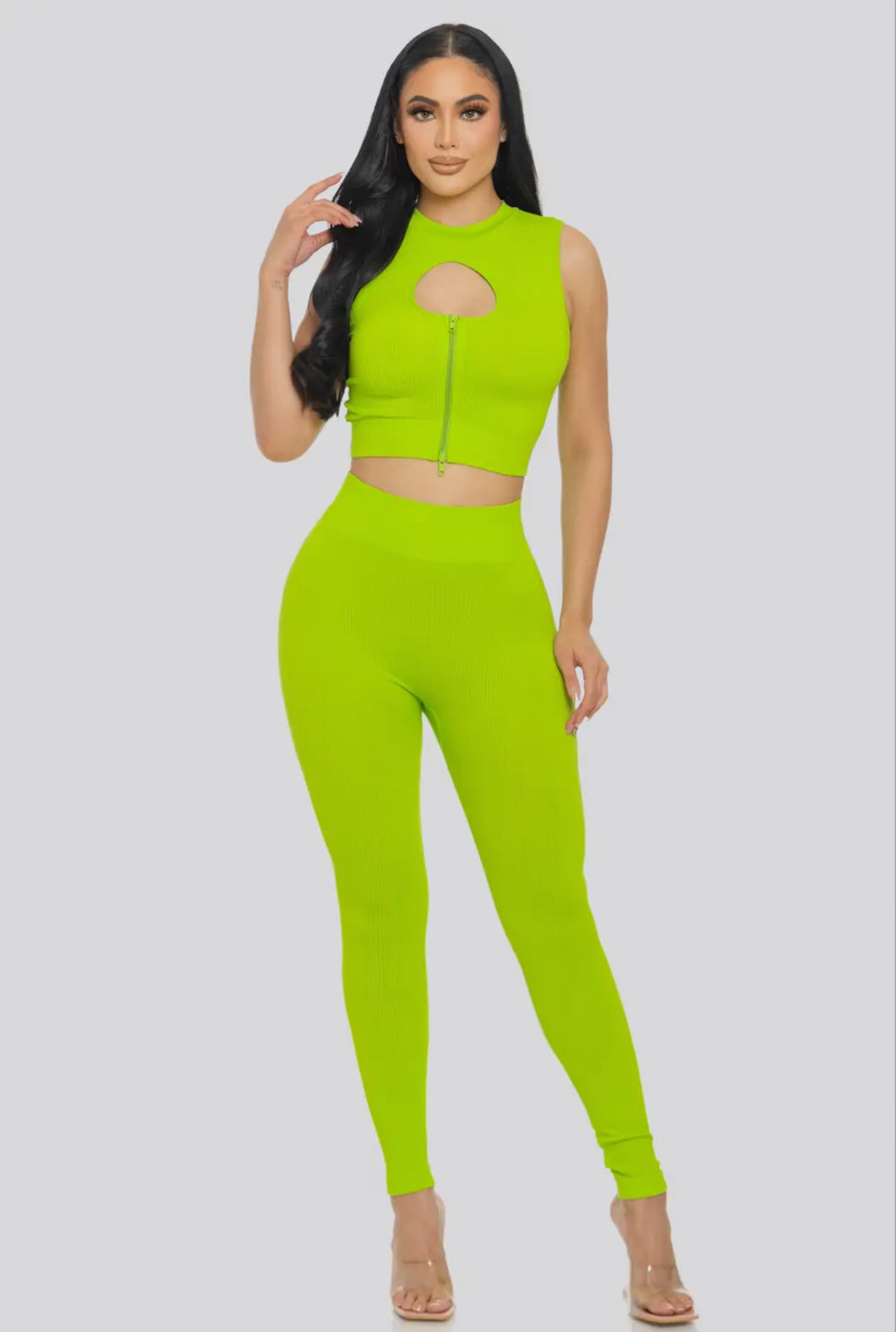 Keyhole Zip Legging Set Lime