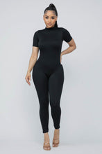 Load image into Gallery viewer, Seamless Solid Back Zipper Short Sleeve Jumpsuit
