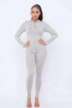 Load image into Gallery viewer, Seamless Zip Up Hoodie Jacket And Leggings Set: BLACK
