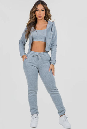 FLEECE 3 PC ZIP UP SWEATSUIT Gray - Real Black N Beyond