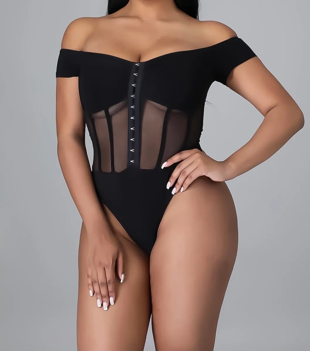 Off The Shoulder Corset Bodysuit - Real Black N Beyond