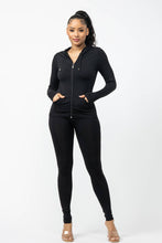 Load image into Gallery viewer, Seamless Zip Up Hoodie Jacket And Leggings Set: BLACK
